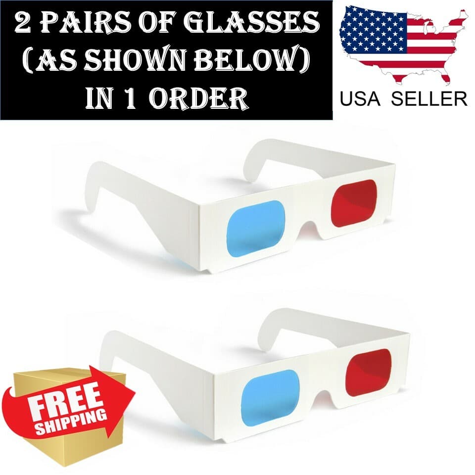 2x Universal Anaglyph Cardboard Paper Red Blue Cyan 3D Glasses For Movie Cinema