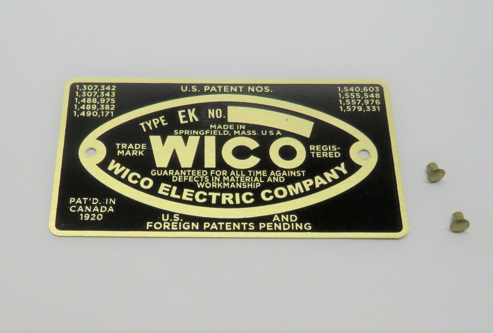 Wico EK Magneto Name Plate Hit & Miss Gas Engine Motor Mag Tag