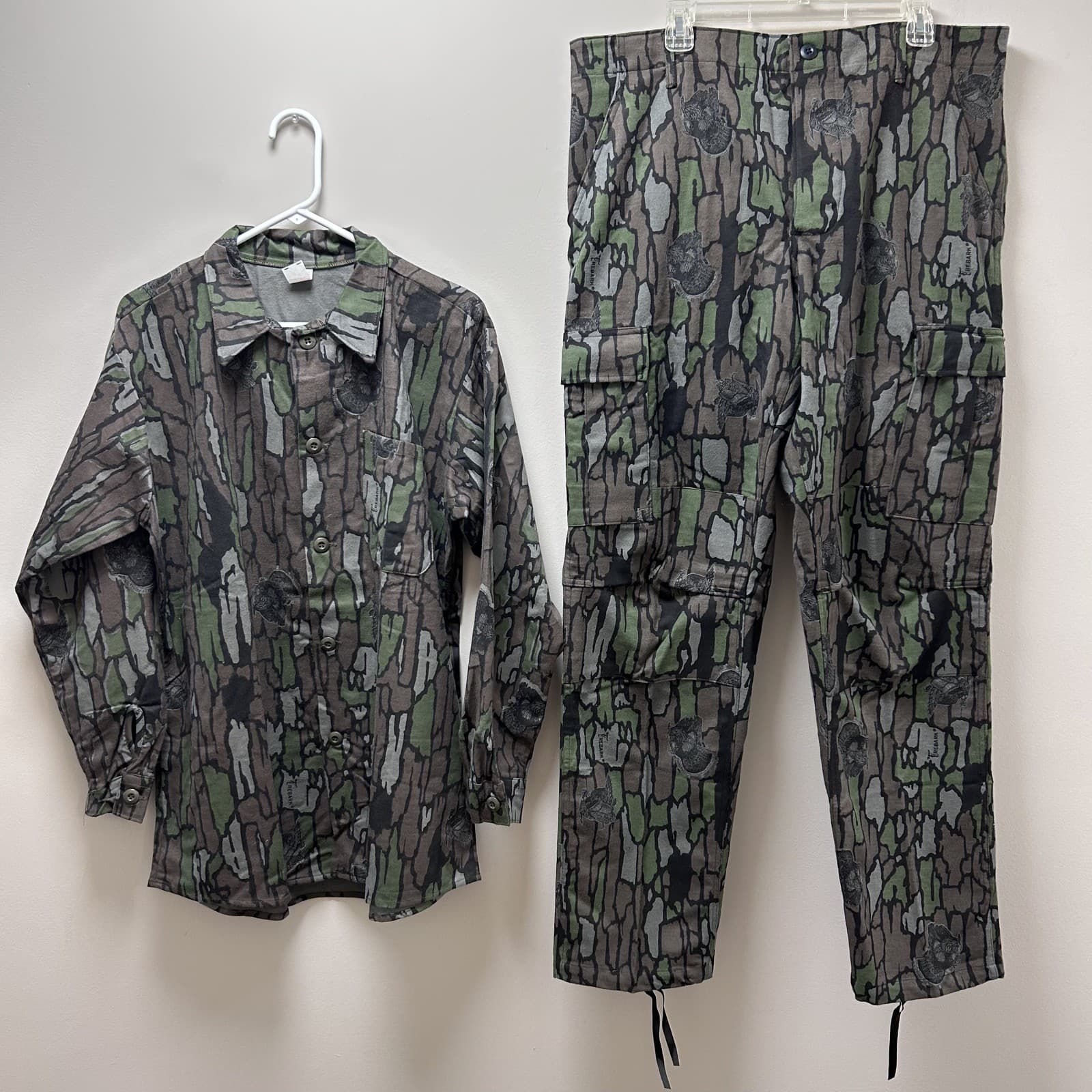Trebark Turkey Camo Hunting Vintage Shirt Cargo Pants Set Cotton Large Long
