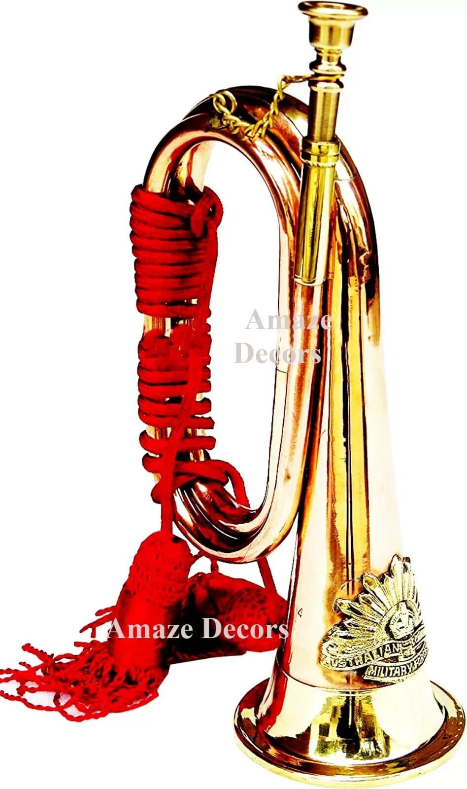 Brass Bugle With Red Rope Tassel Australian Military Forces Copper Plated Horn