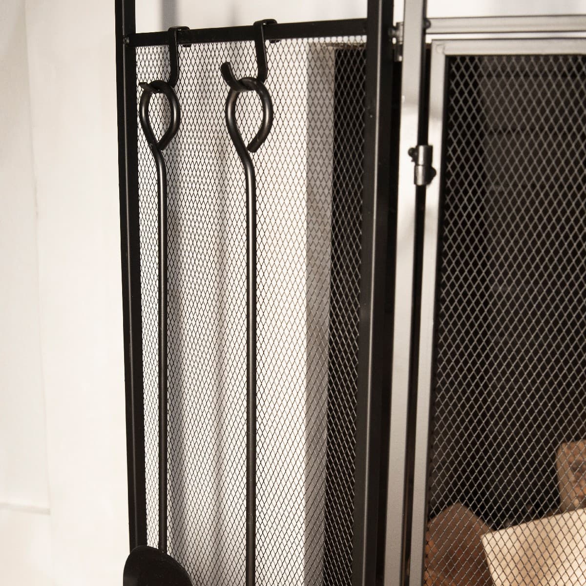 Barton 3-Panel Fireplace Screen Doors Guard With 4-Pieces Fireplace Tools Panels