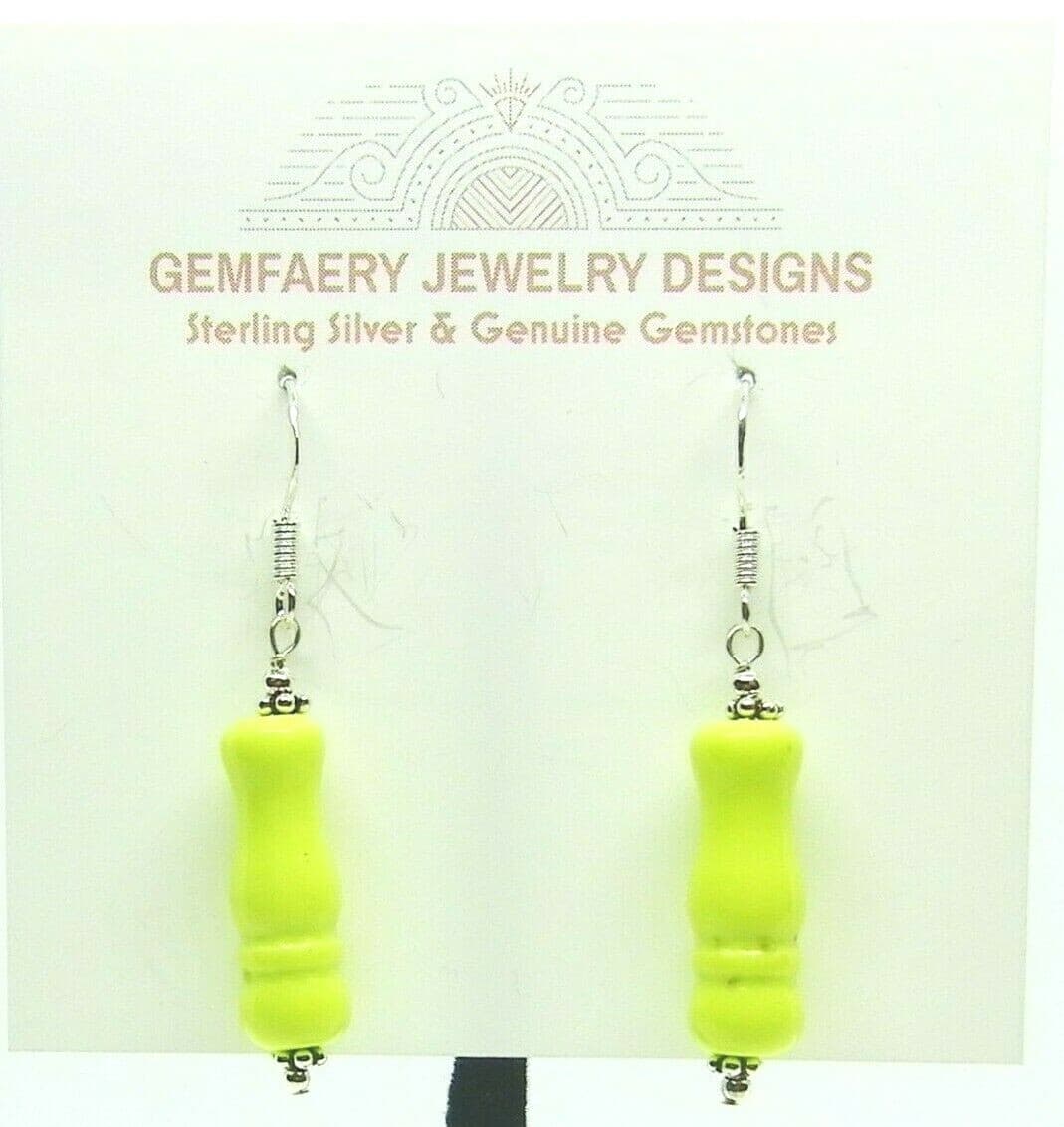Sterling Silver Carved Natural GASPEITE Gemstone Dangle Earrings...Handmade USA
