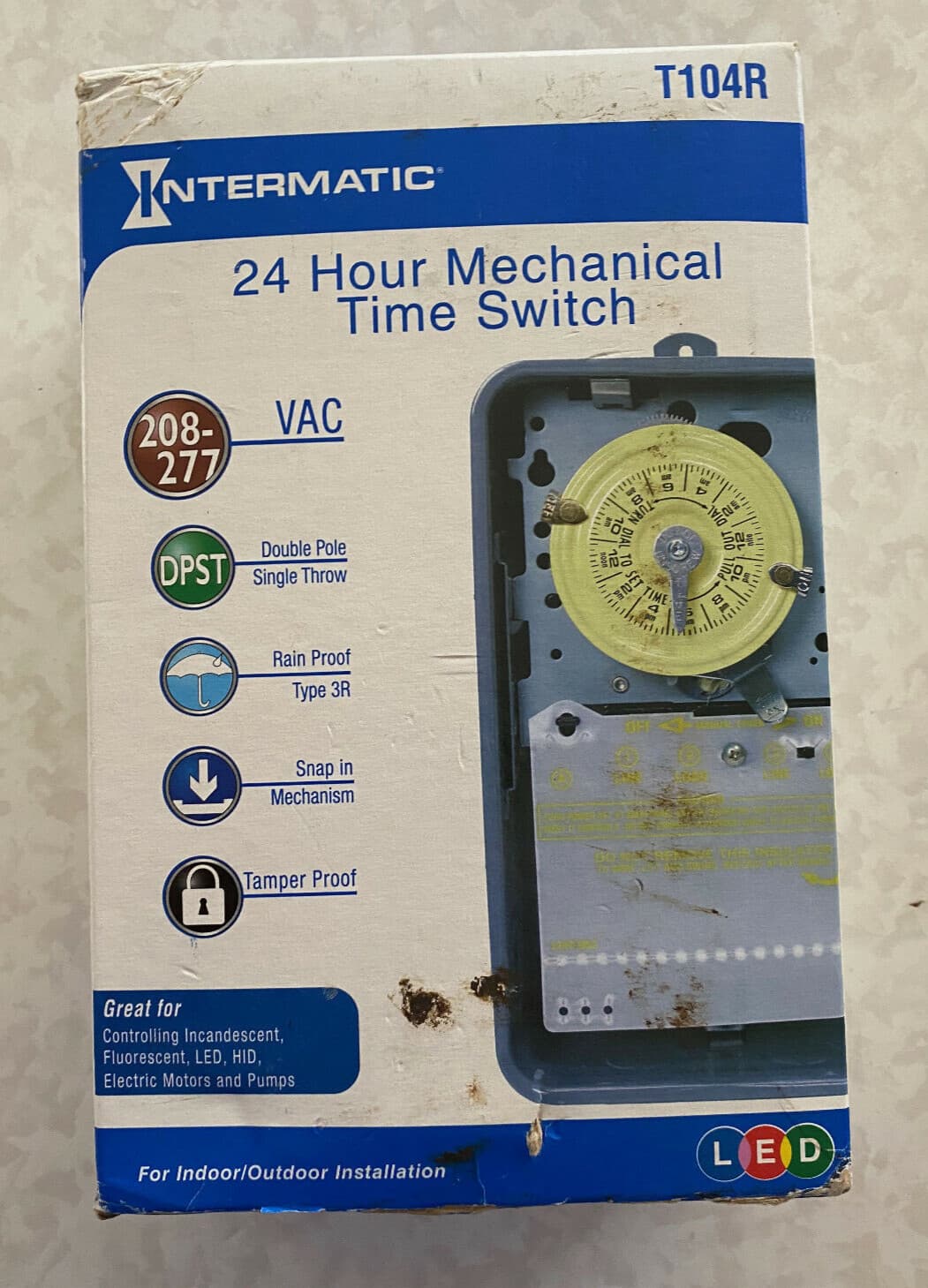 NEW Intermatic T104R 24-Hour Mechanical Time Switch Indoor/Outdoor Type 3R Metal