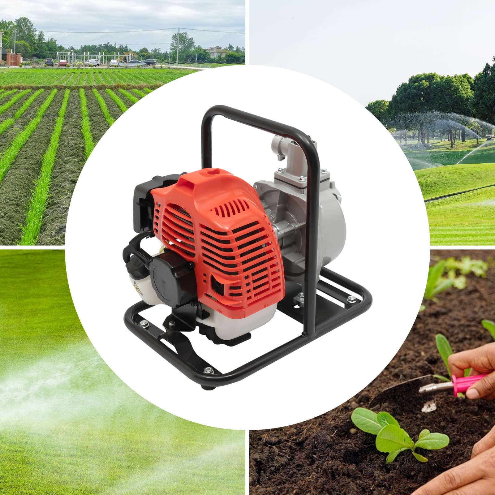 2 Stroke Gasoline Water Pump Gas-Powered Semi-Trash Irrigation Transfer Pump