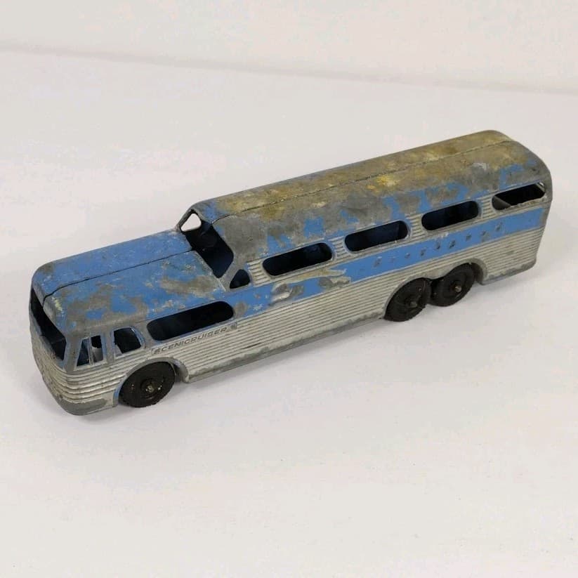 Vintage Tootsie Toy Greyhound Bus Scenicruiser 7" Blue
