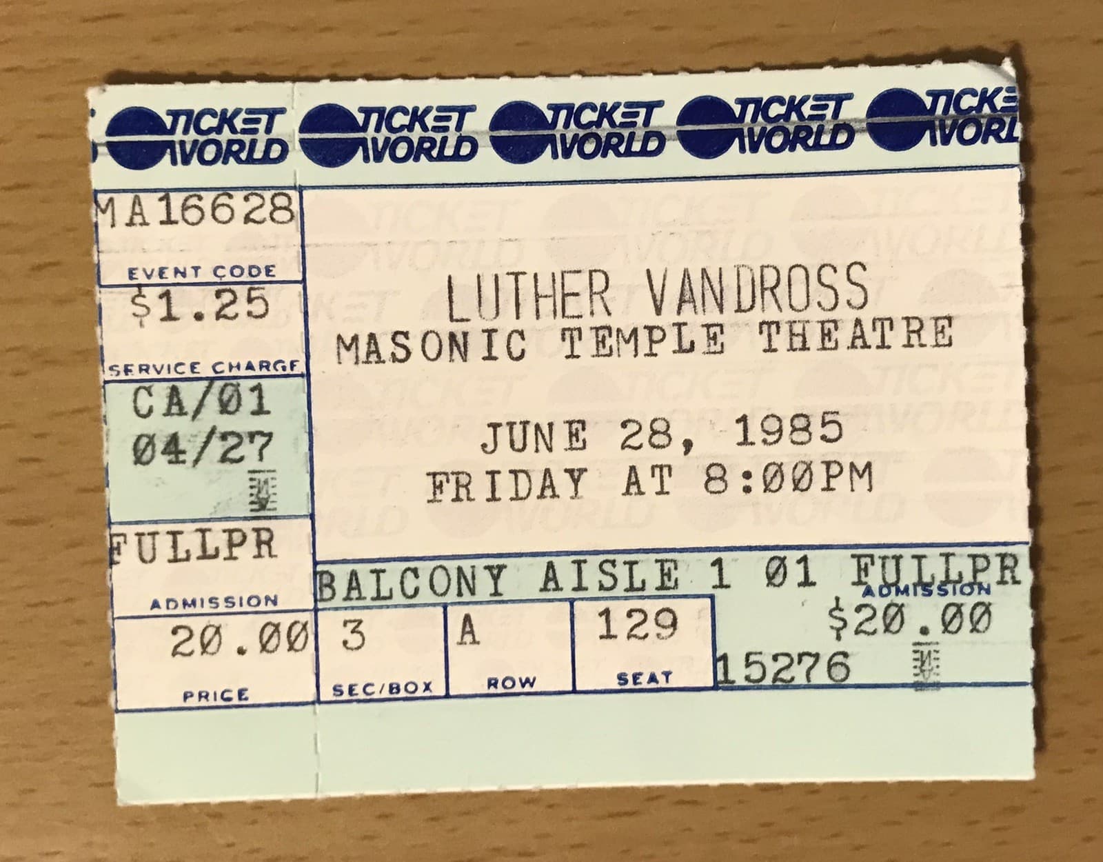 1985 LUTHER VANDROSS THE NIGHT I FELL IN LOVE TOUR DETROIT CONCERT TICKET STUB