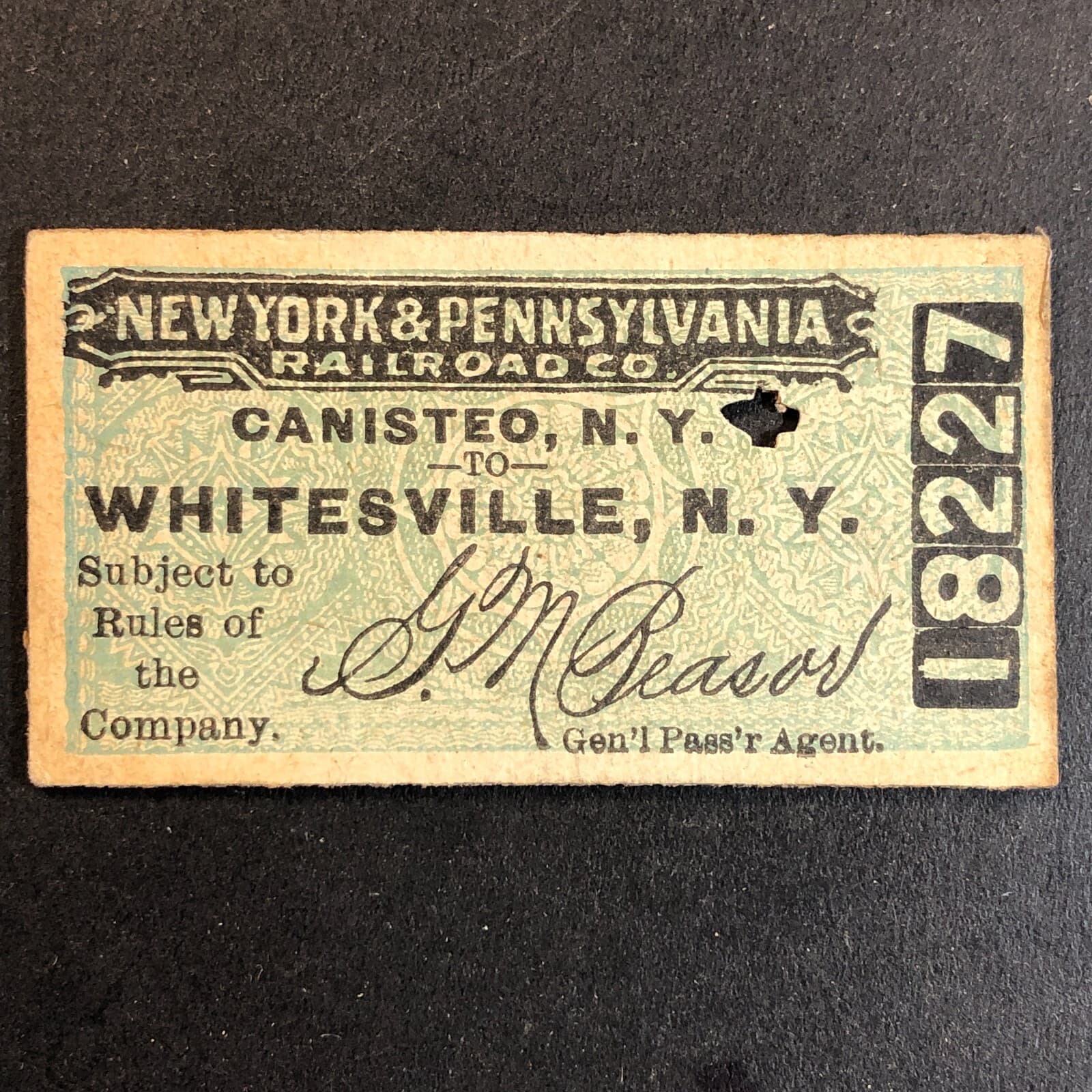 New York & Pennsylvania Railroad July 1917 Whitesville, NY Ticket #18227