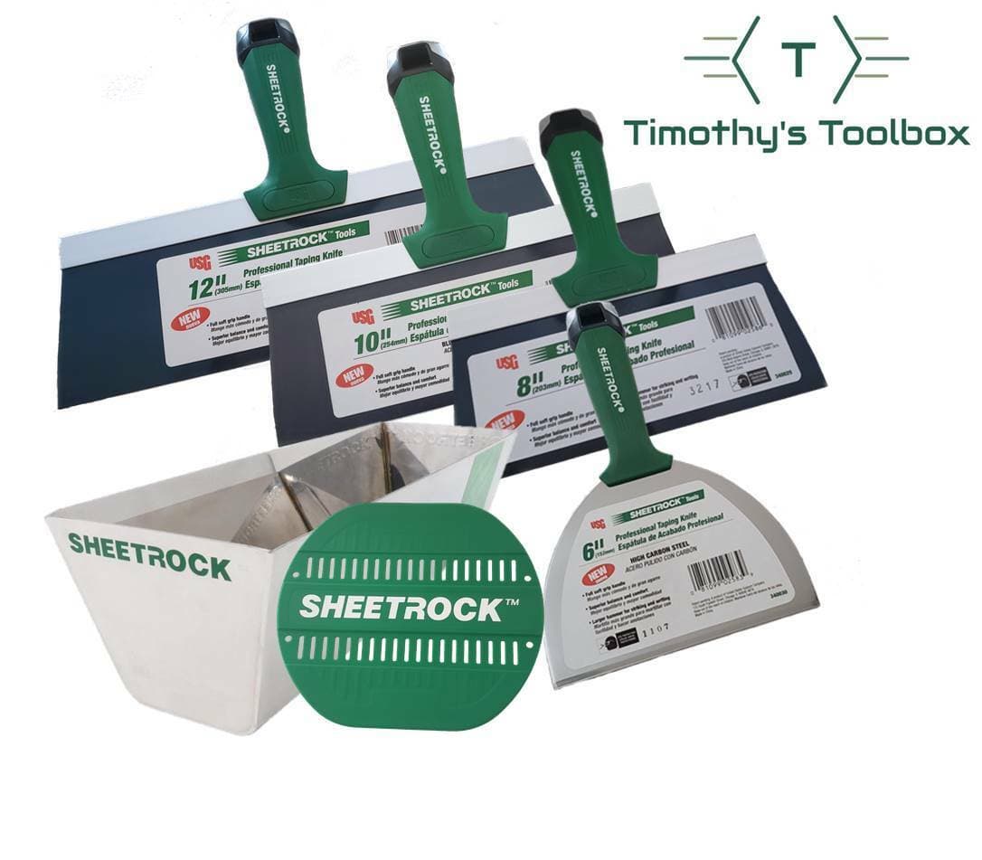 USG Sheetrock 6'', 8'',10'', 12'' Pro Drywall Taping Knife + 12" USG Pan+ Grip