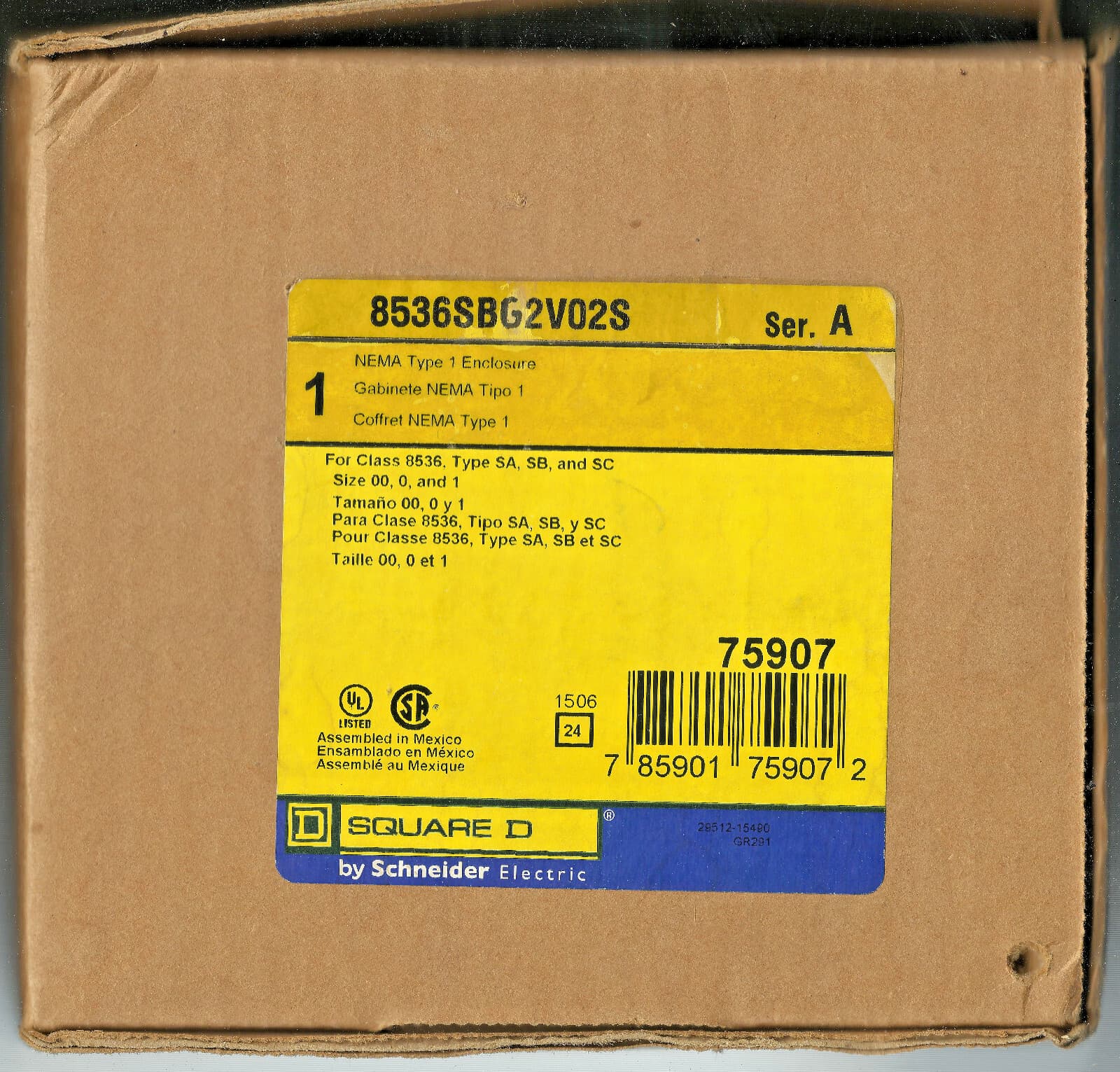 8536SBG2V02S 18A 460V~ 5HP 3P 3PH Non-Reversing Motor Starter Square D