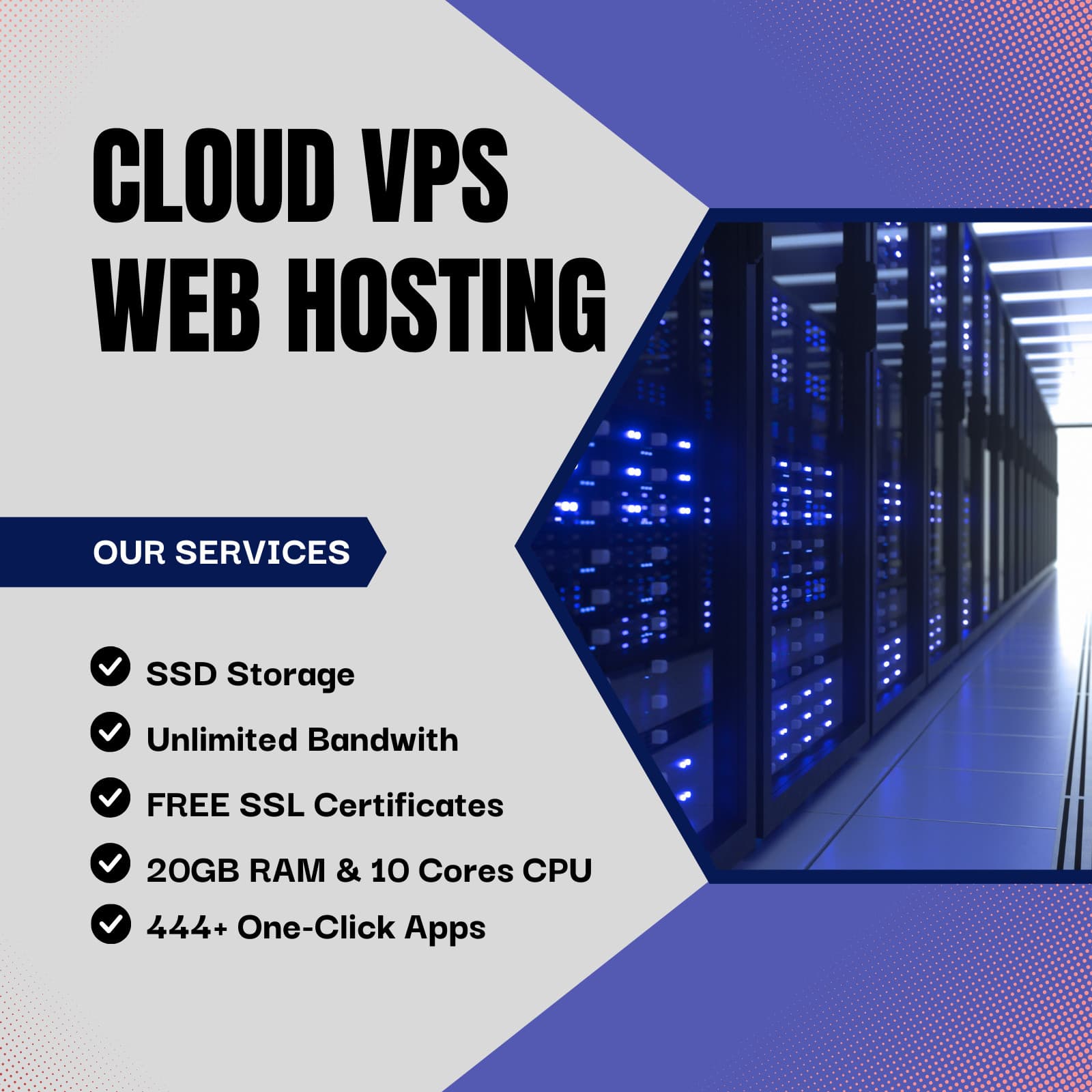 Cloud VPS Web Hosting with 24GB RAM, 12 Cores, SSD Disk and Unlimited Bandwidth