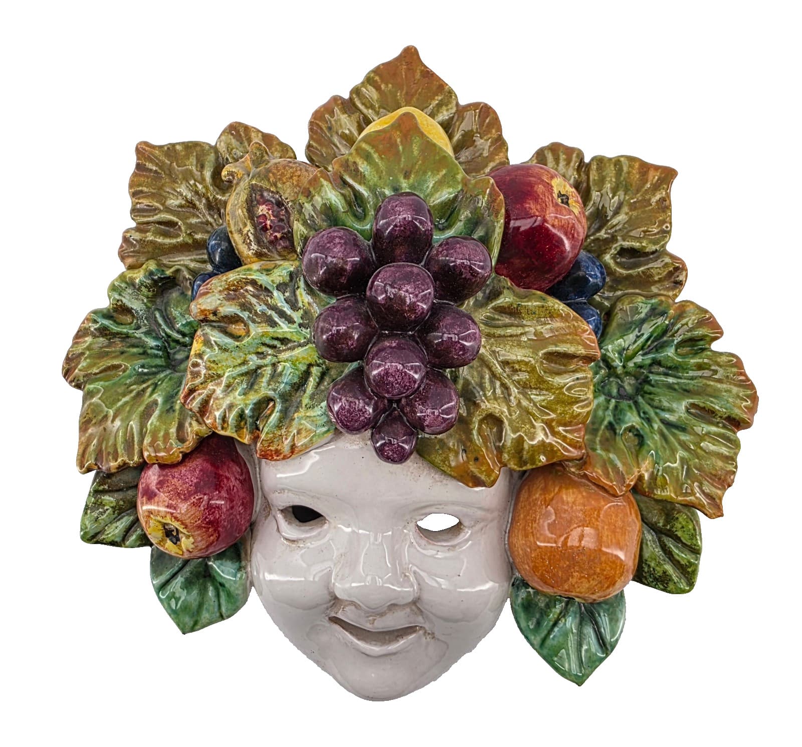 Bacchus Terra Cotta Face Mask Wall Plaque Wine God Harvest Season