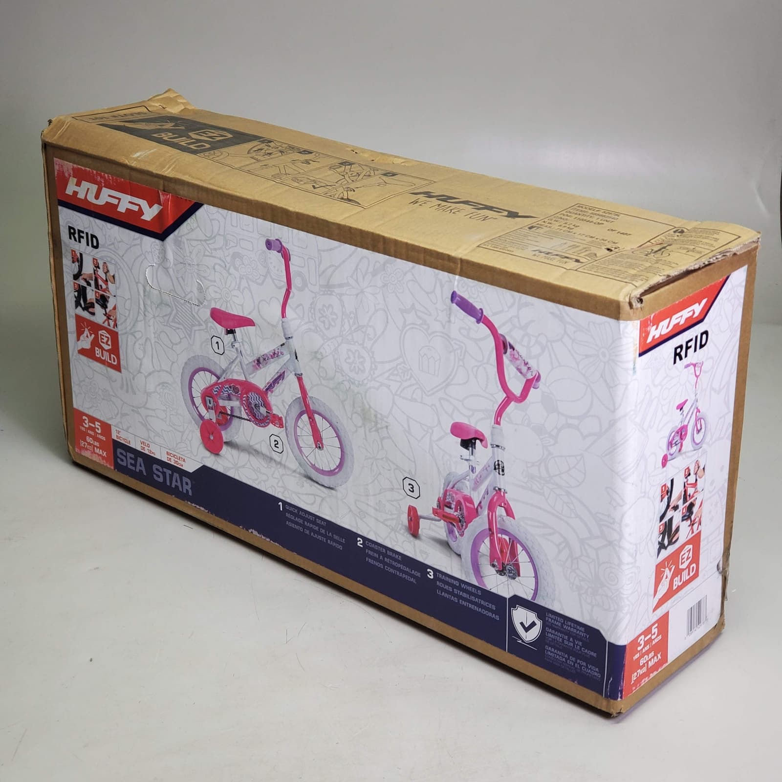 HUFFY Sea Star Girl’s Bicycle Age 3-5 W/ Training Wheels 12" Pink 52978L