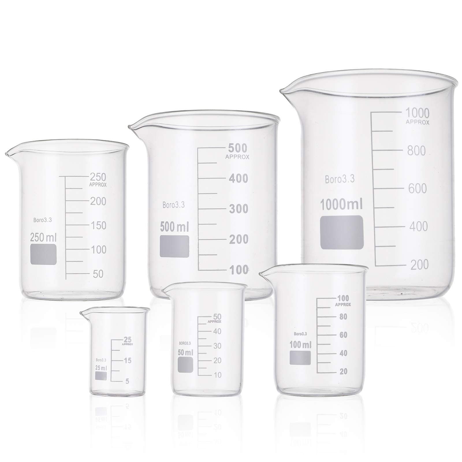 6 Pack Glass Lab Pyrex Beaker Set Measuring Cup 50/100/250/500/1000 ML