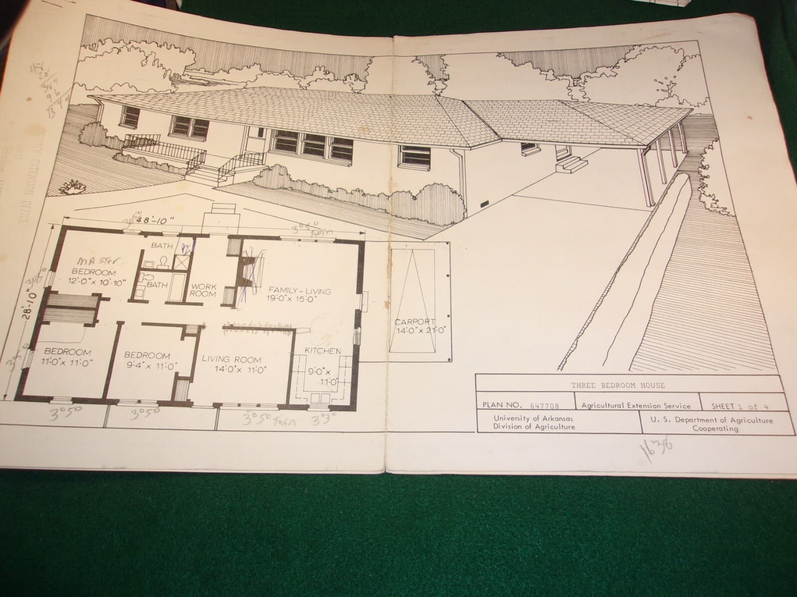 PAIR OF OLDER VTG 1964 HOUSE BLUEPRINTS PLANS\: UofA AGRICULTURE EXTENSION SRVC