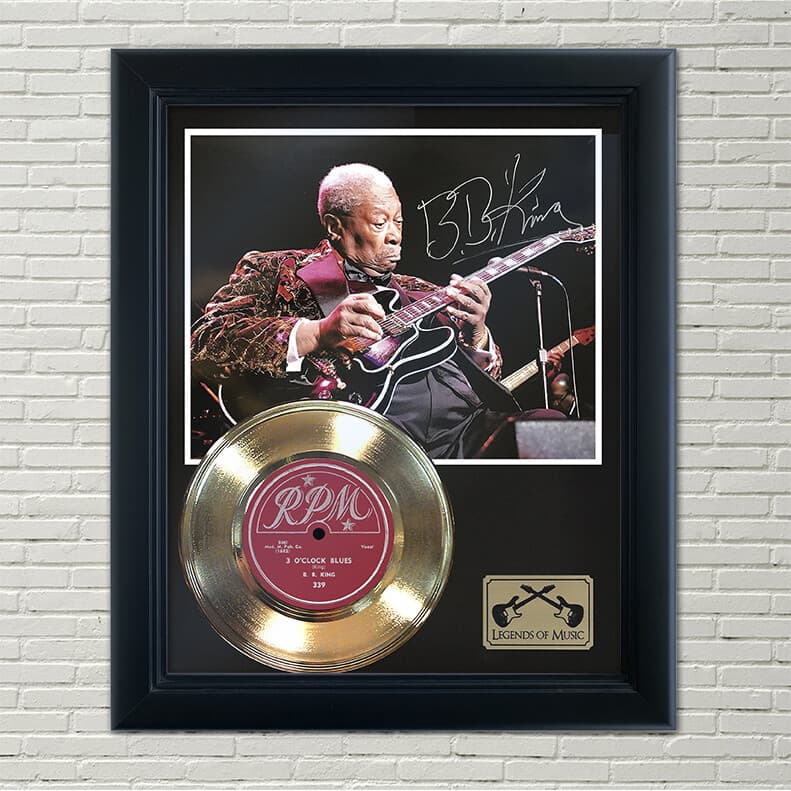 BB King "Three O'Clock Blues" Framed Reproduction Signed Record Display