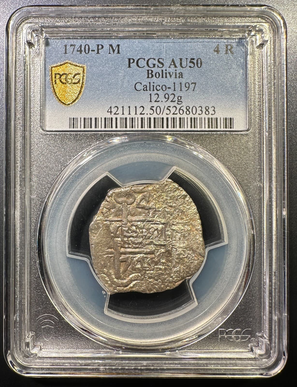 1740 Potosi Bolivia 4 Reales Cob Silver PCGS AU-50 Type Coin Double Struck