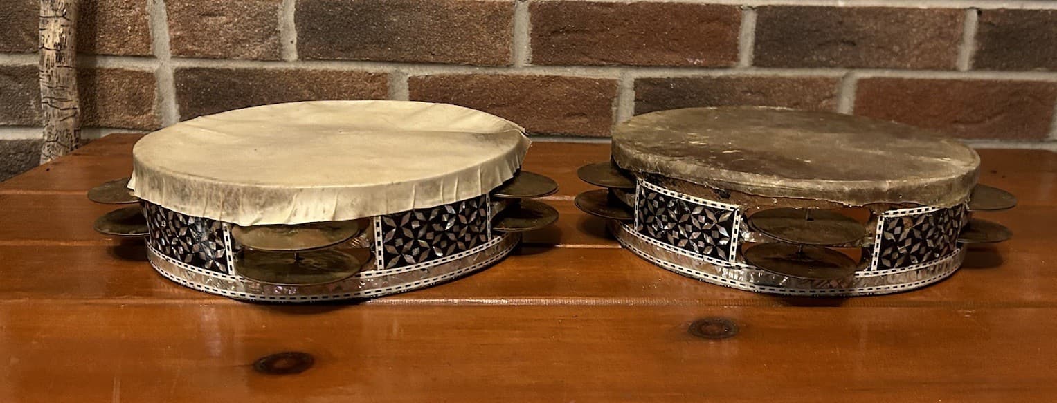 Lot Of 2 Quality Egypt Riq Hammered Jingles Cooperman Tambourine Daf Frame Drum