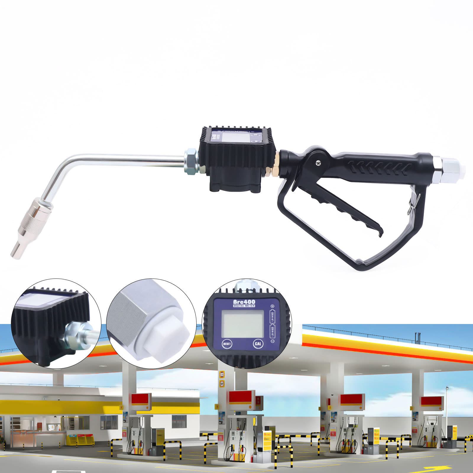 Fueling Nozzle Fuel Oil Diesel Kerosene Gasoline Gun with Flow Meter & Display