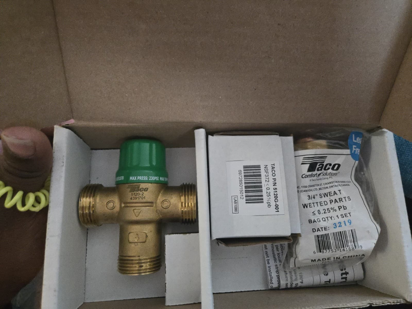 Taco Mixing Valve with 3/4" Sweat Connections