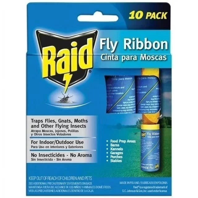 Pack Of 10 Fly Ribbon Insect Trap Sticky Glue Catcher Strip Traps Kitchen Food