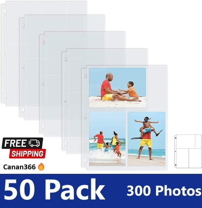 50 Pack 4X6" Photo Album Refill Pages for 3 Ring Binder,Ultra-Clear Photo Sleeve