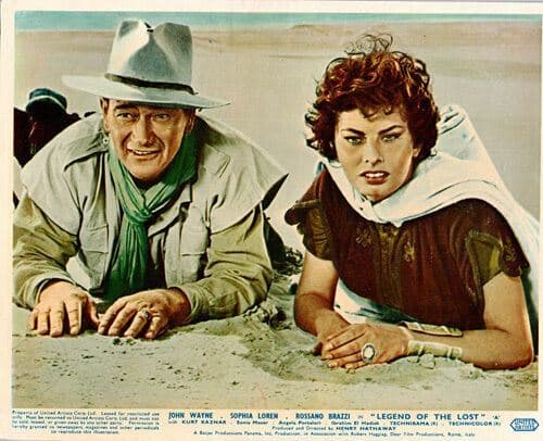 Legend of the Lost original lobby card Sophia Loren John Wayne in sand