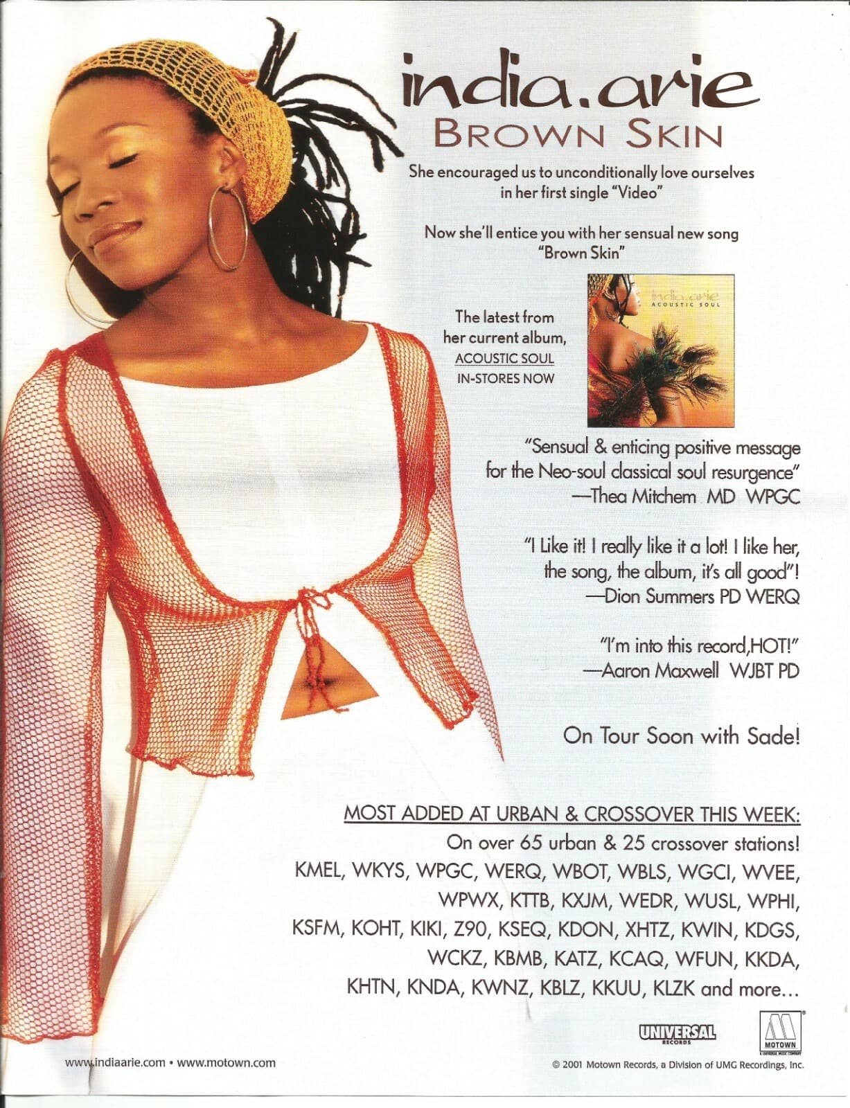 INDIA ARIE Rare 2001 VINTAGE Brown Skin PROMO TRADE AD Poster for acoustic CD