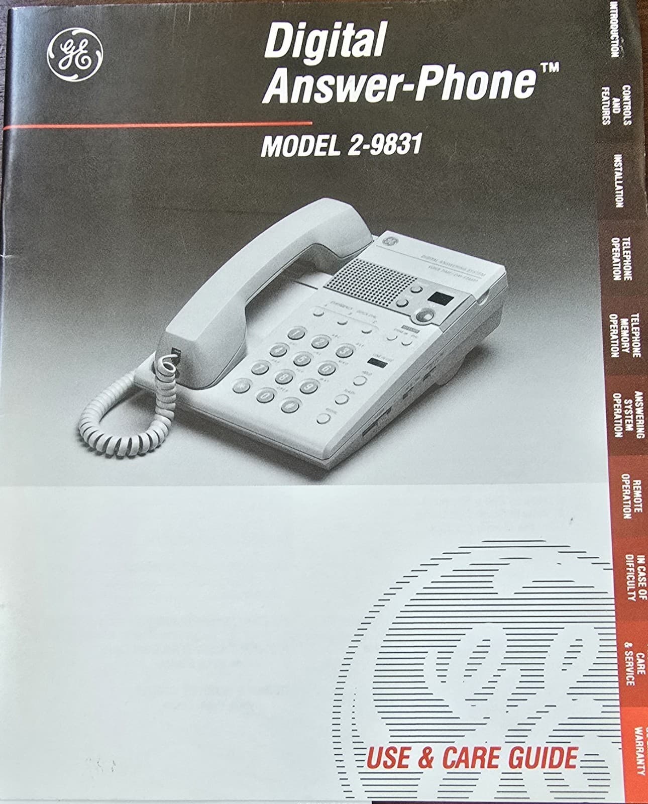 GE Digital Answer Phone Model 2-9831 Use and Care Guide