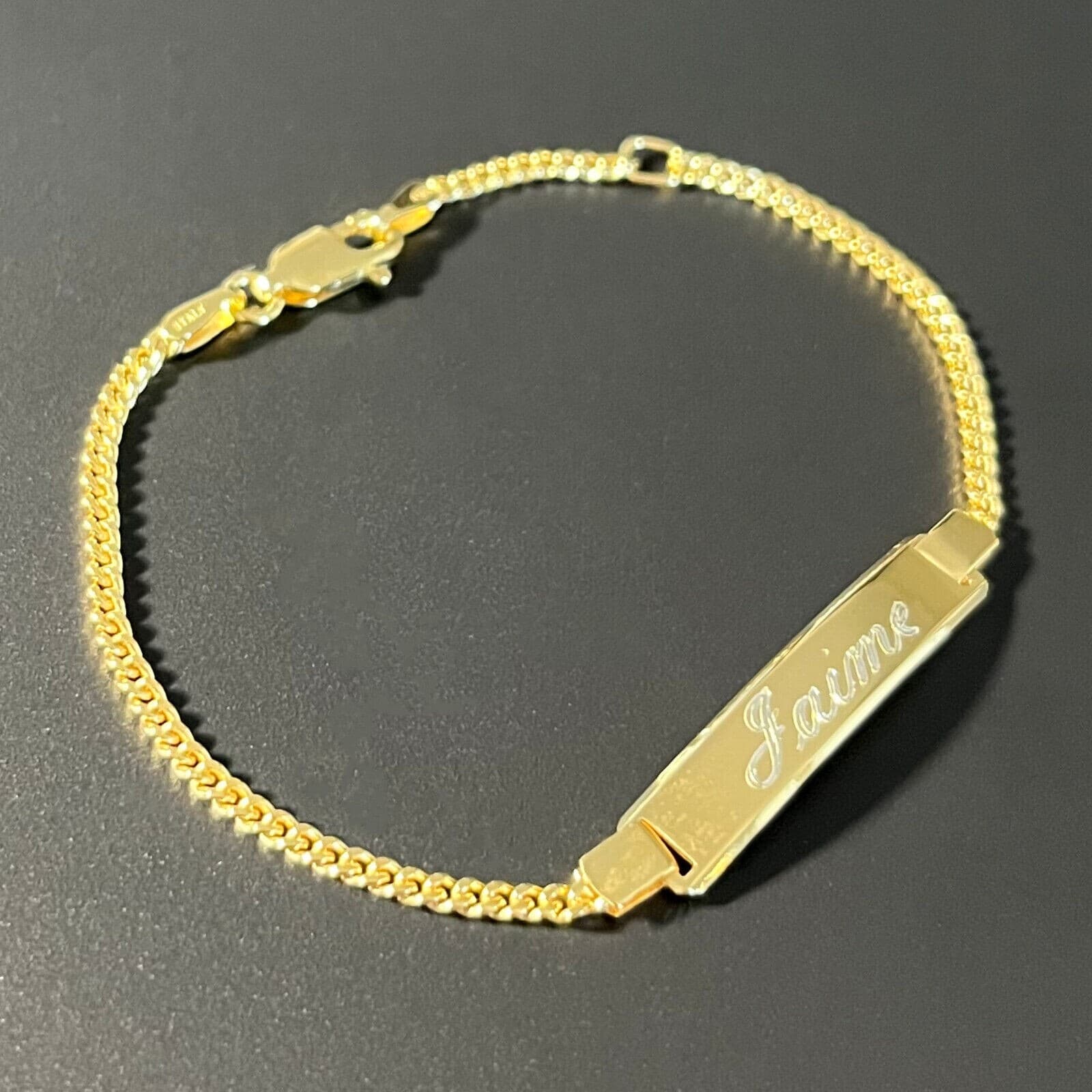 Gold Plated Solid 925 Sterling Silver Curb Cuban Link Childrens Baby ID Bracelet