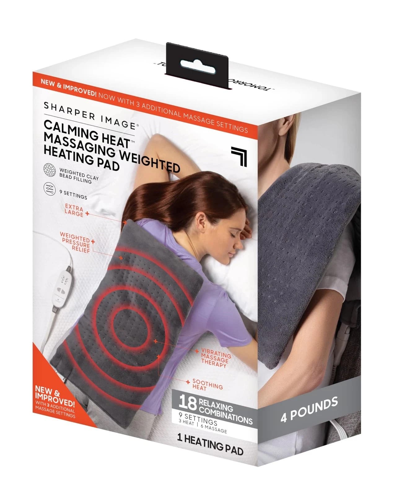 Sharper Image Calming Heat Massaging Weighted Heating Pad With 18 Combinations