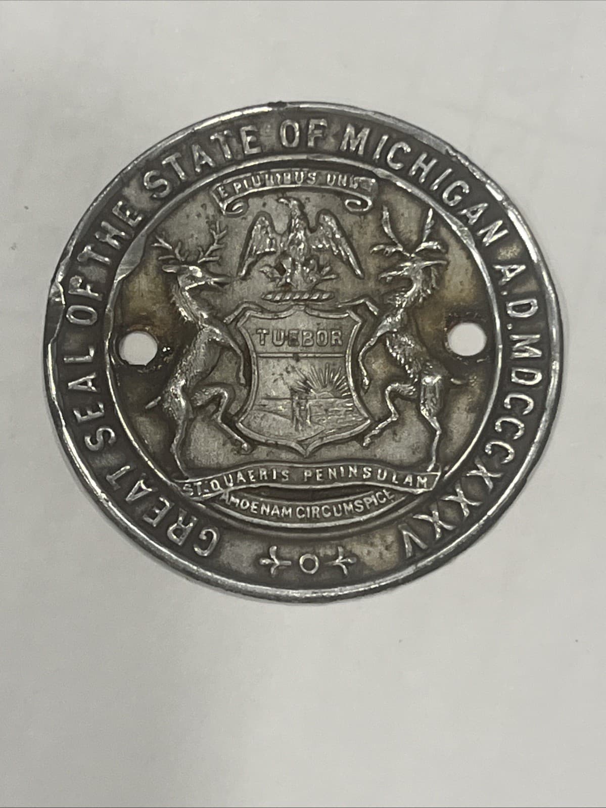 Rare Michigan License Plate Seal Tag Vintage Auto (905)