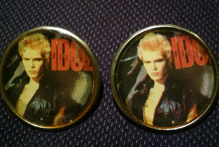 (2) Vintage Original 1980's Billy Idol White Wedding Enamel Vest Hat Pin
