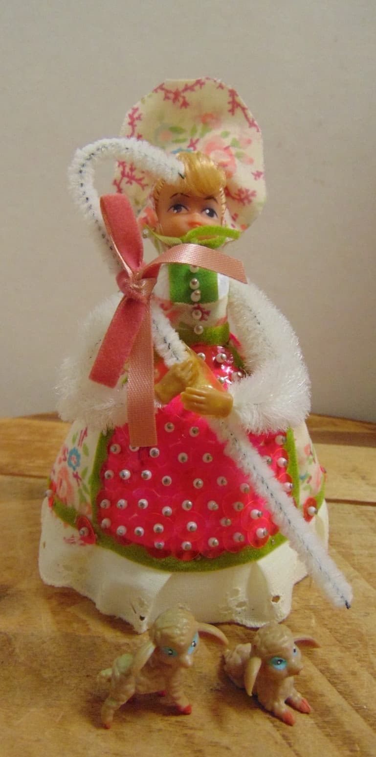 Li'l Missy Bead Sequin Doll Little Bo Peep & 2 Sheep Completed Vintage