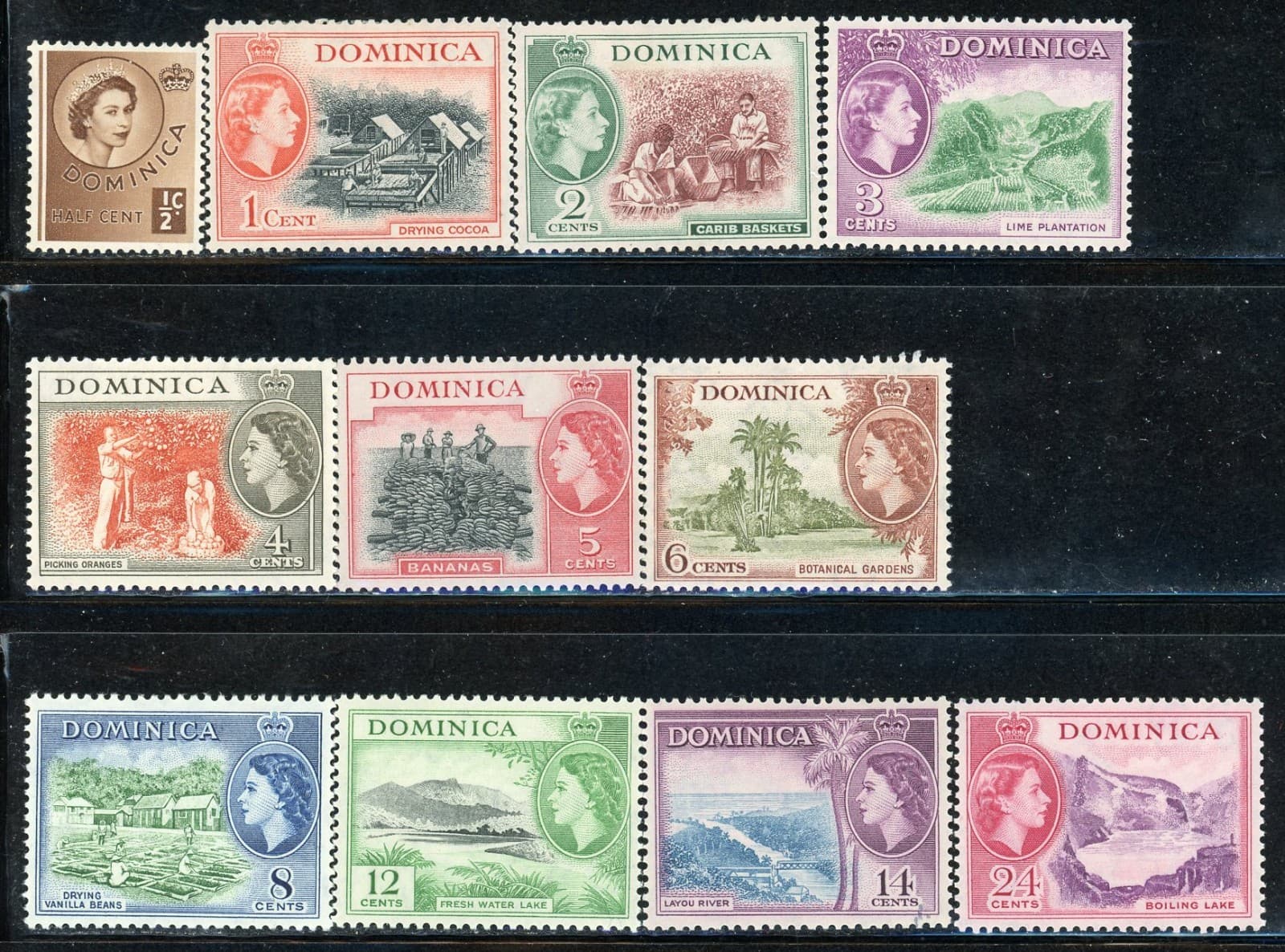 DOMINICA 142-52 SG140-53 MH 1954 QEII Definitive short set of 11/15 CV$10