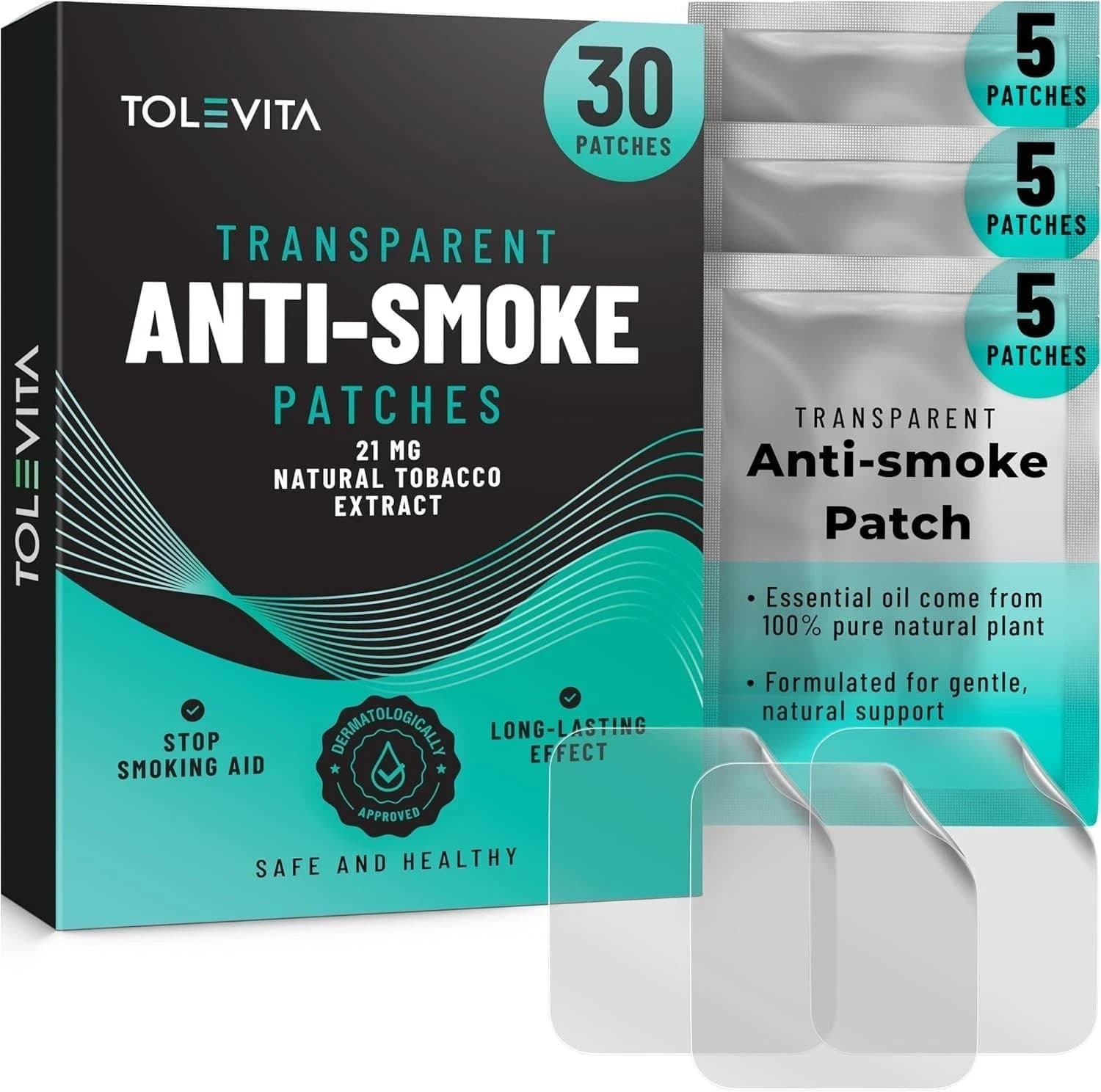 TOLEVITA Anti-Smoke Herbal Patches – 21mg, 30 Patches for Reducing Cravings