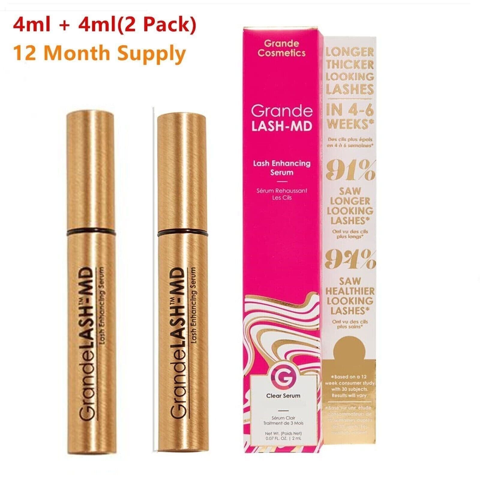 2PACK Grande LASH-MD Grande Lash Enhancing Serum 4ML 6 month Supply Newest