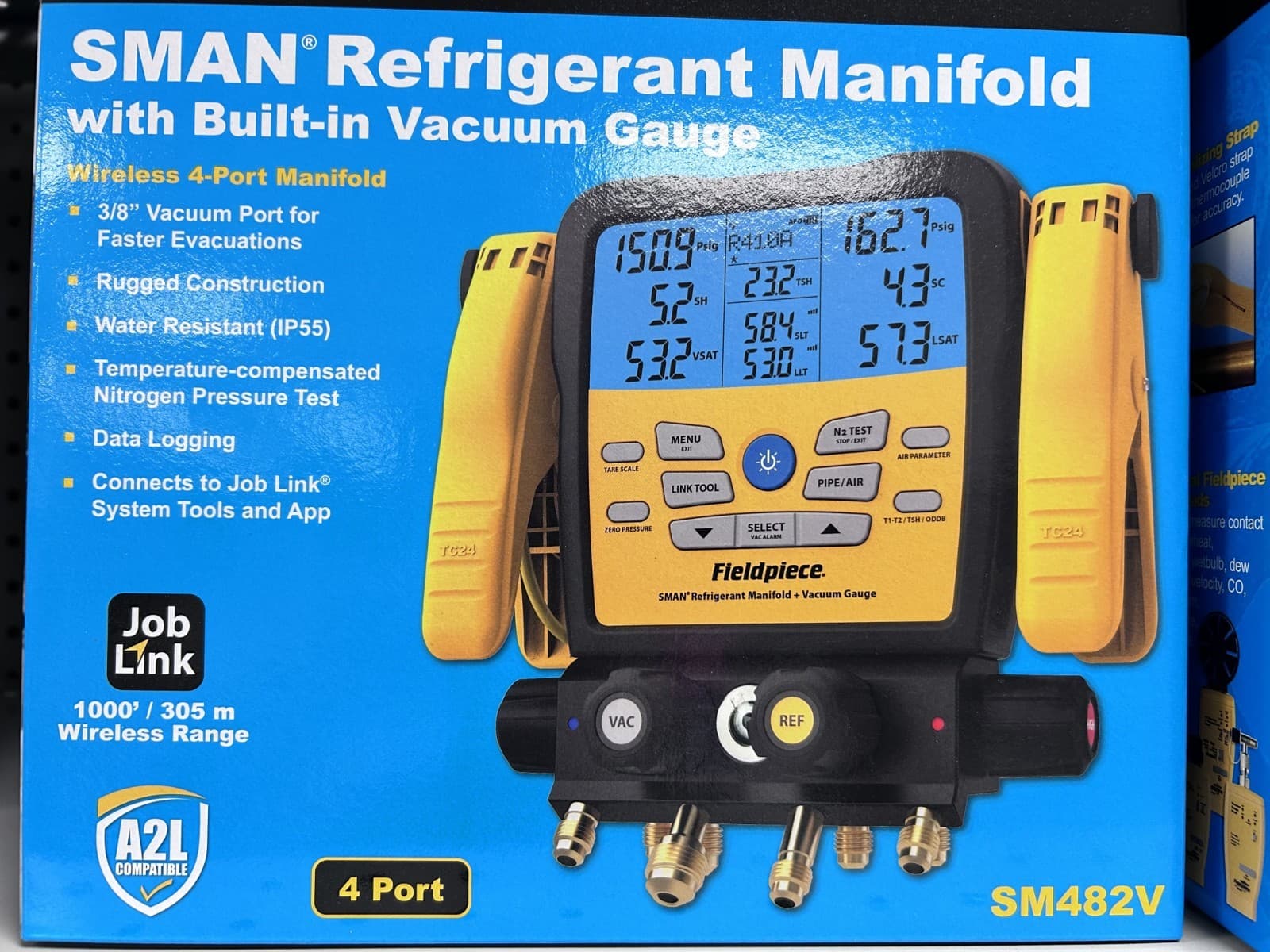 Fieldpiece SM482V 4-Port SMAN Refrigerant Manifold with Vacuum Gauge-new