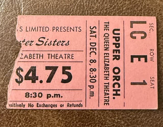 POINTER SISTERS RARE CONCERT TICKET STUB VANCOUVER, BC 12/08/1973