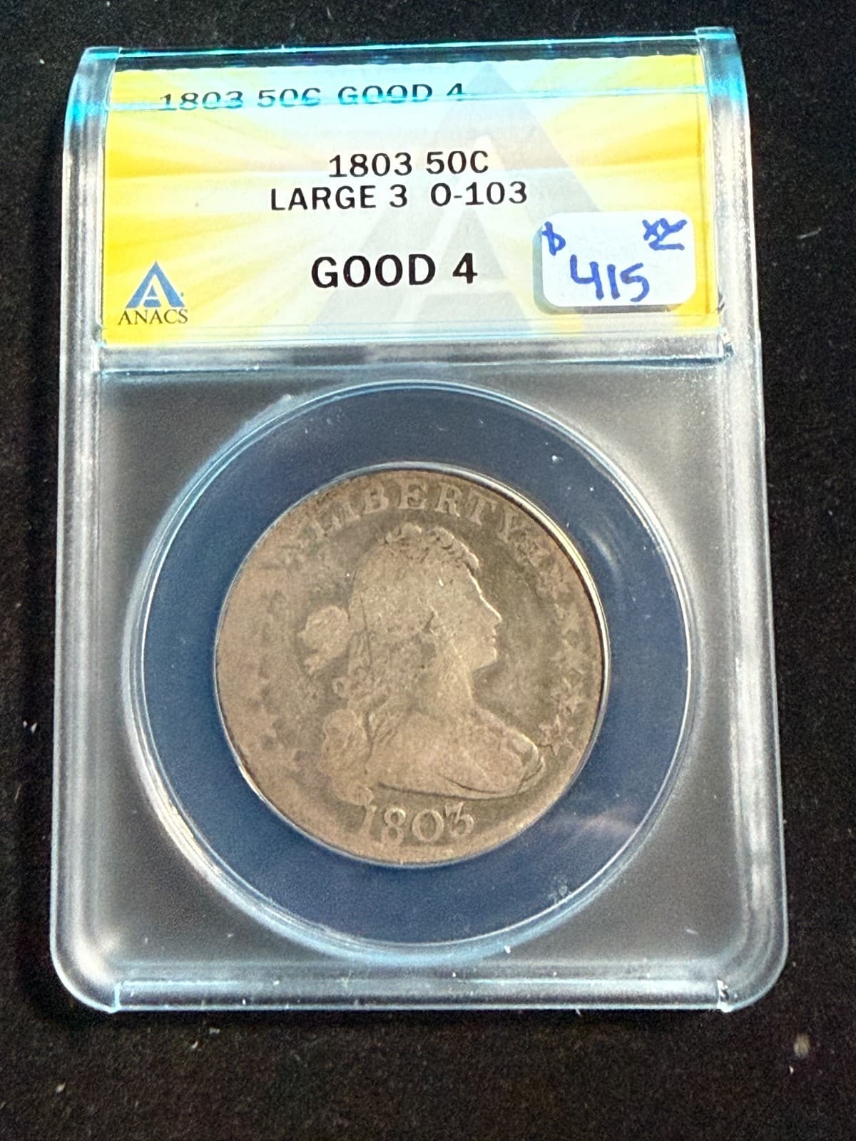 1803 DRAPPED BUST HALF DOLLAR ANACS G 4