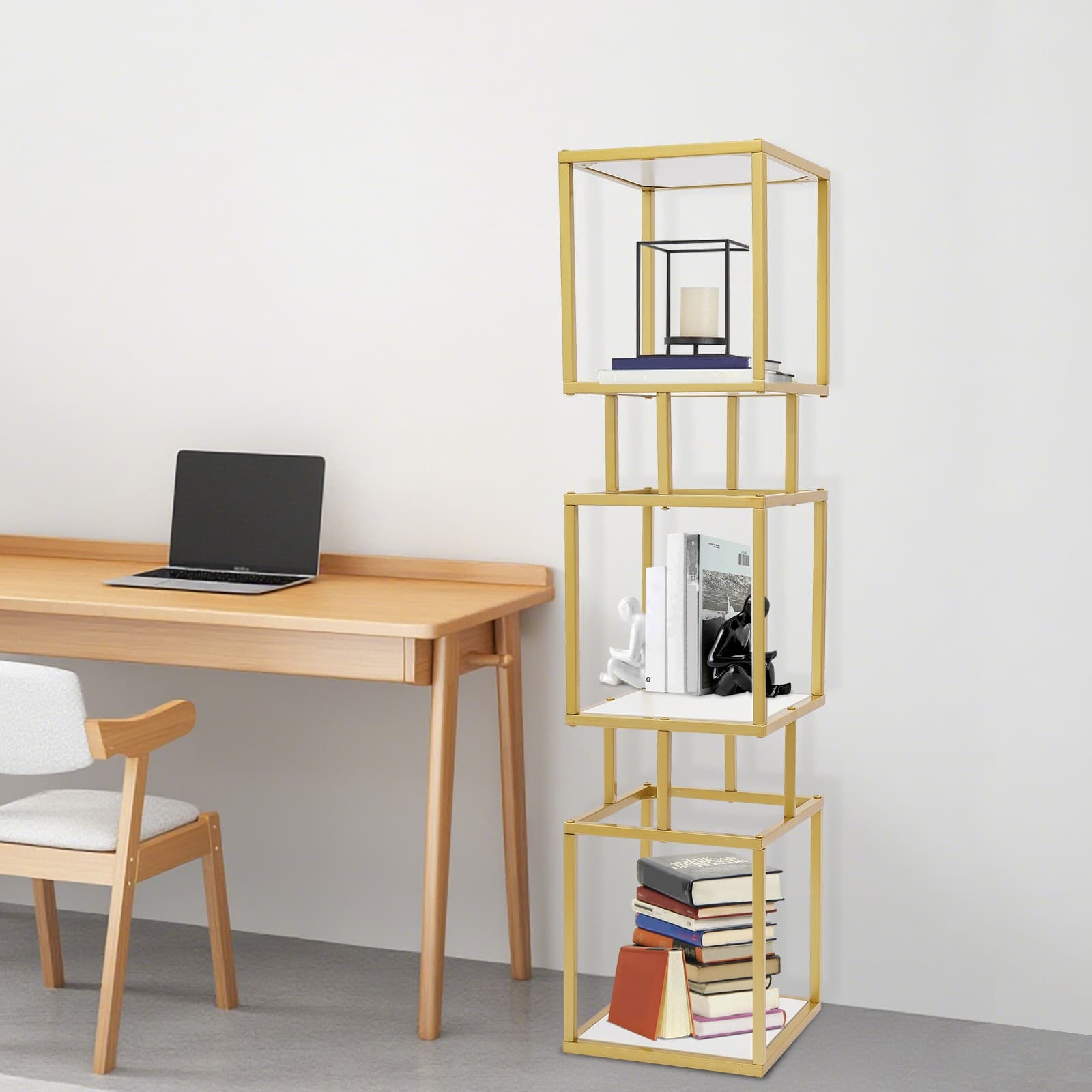 Modern Three-tier Bookshelf, Storage Bookshelf, Cube Shelving Unit Gold