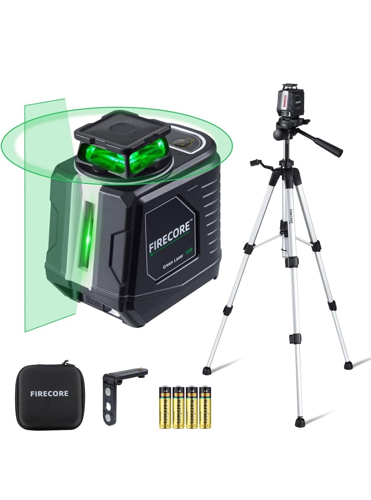 Firecore Laser Level with Tripod, 360° Self Leveling Cross Line Laser Level, Gre