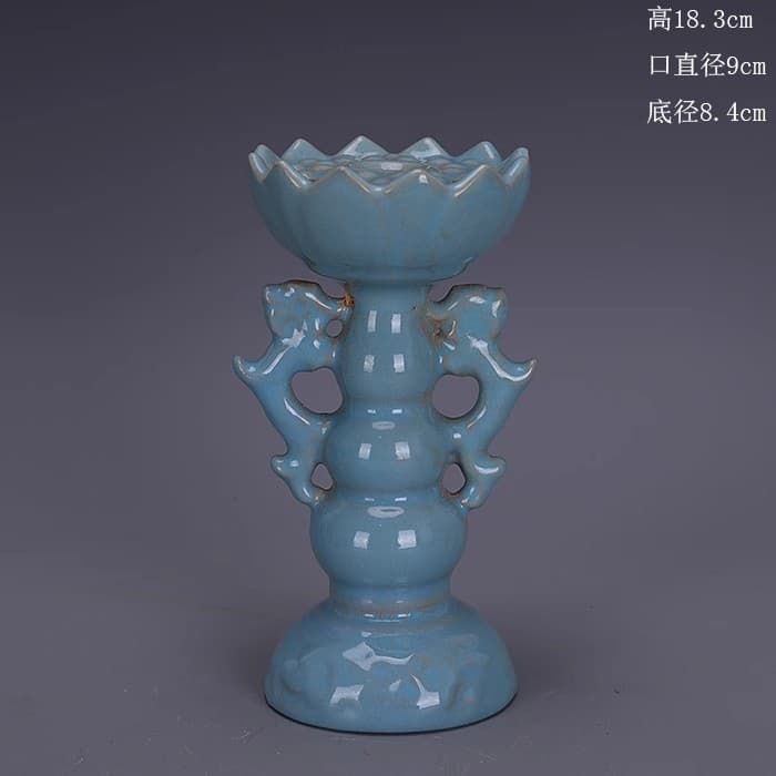 Old Porcelain Song Dynasty Ru Kiln Blue and White Branch Nails Lotus Oil Lamp