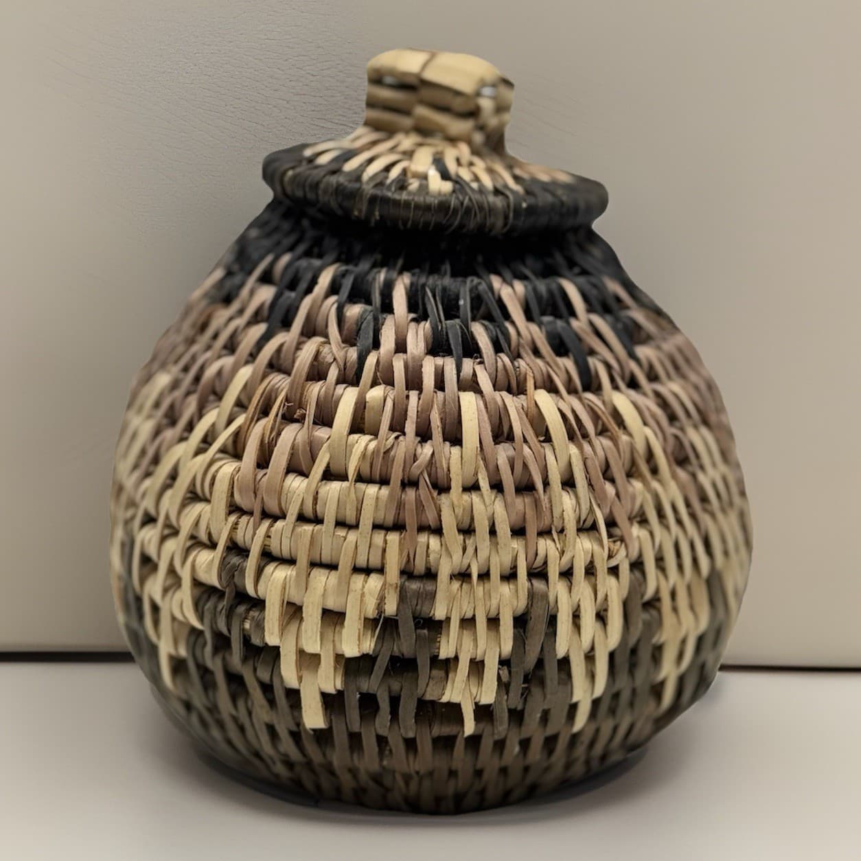 Hand Woven Basket w Lid, small Herb container, African arts and crafts, decor