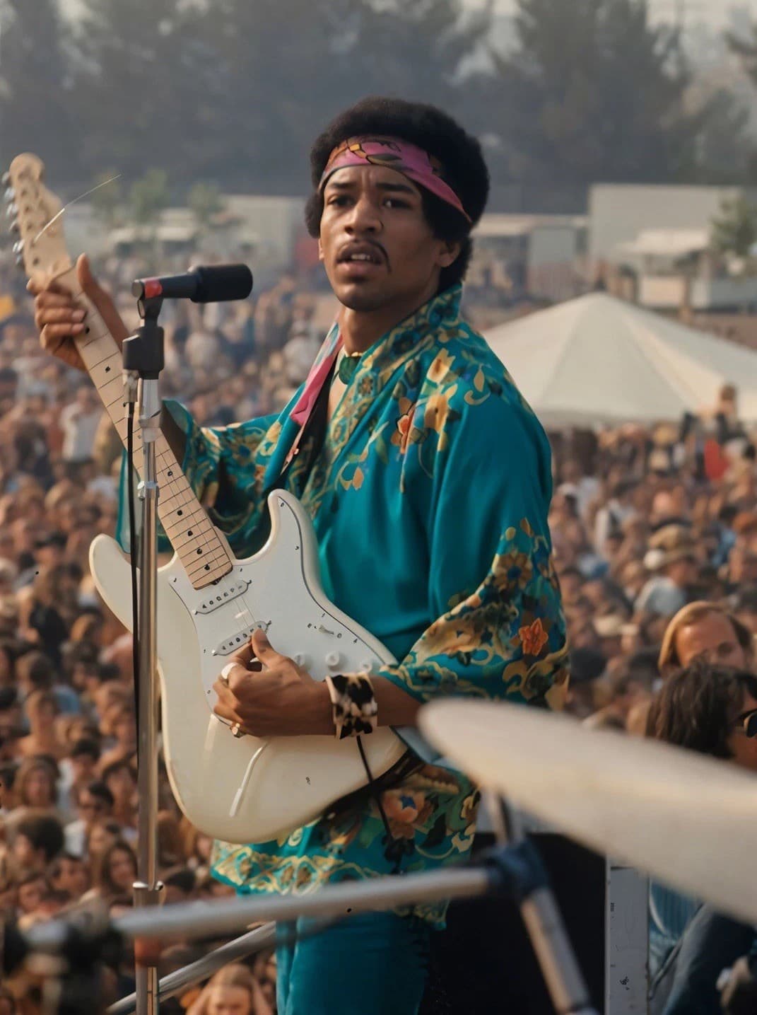 8.5x11 Jimi Hendrix Photo Poster Rock Legend Performing Woodstock 1969