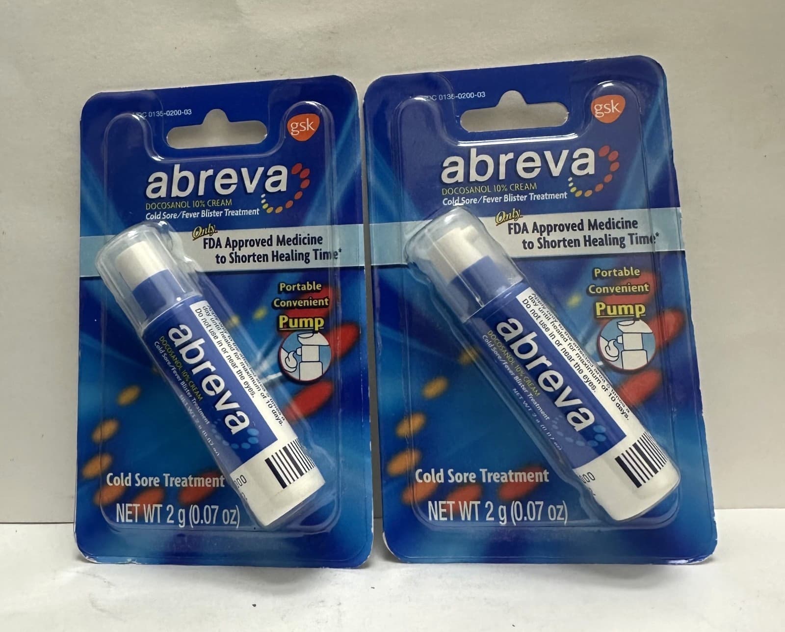 Abreva Cold Sore Treatment,2 Packs(2-Gram each) FDA Approved - Exp :11/25