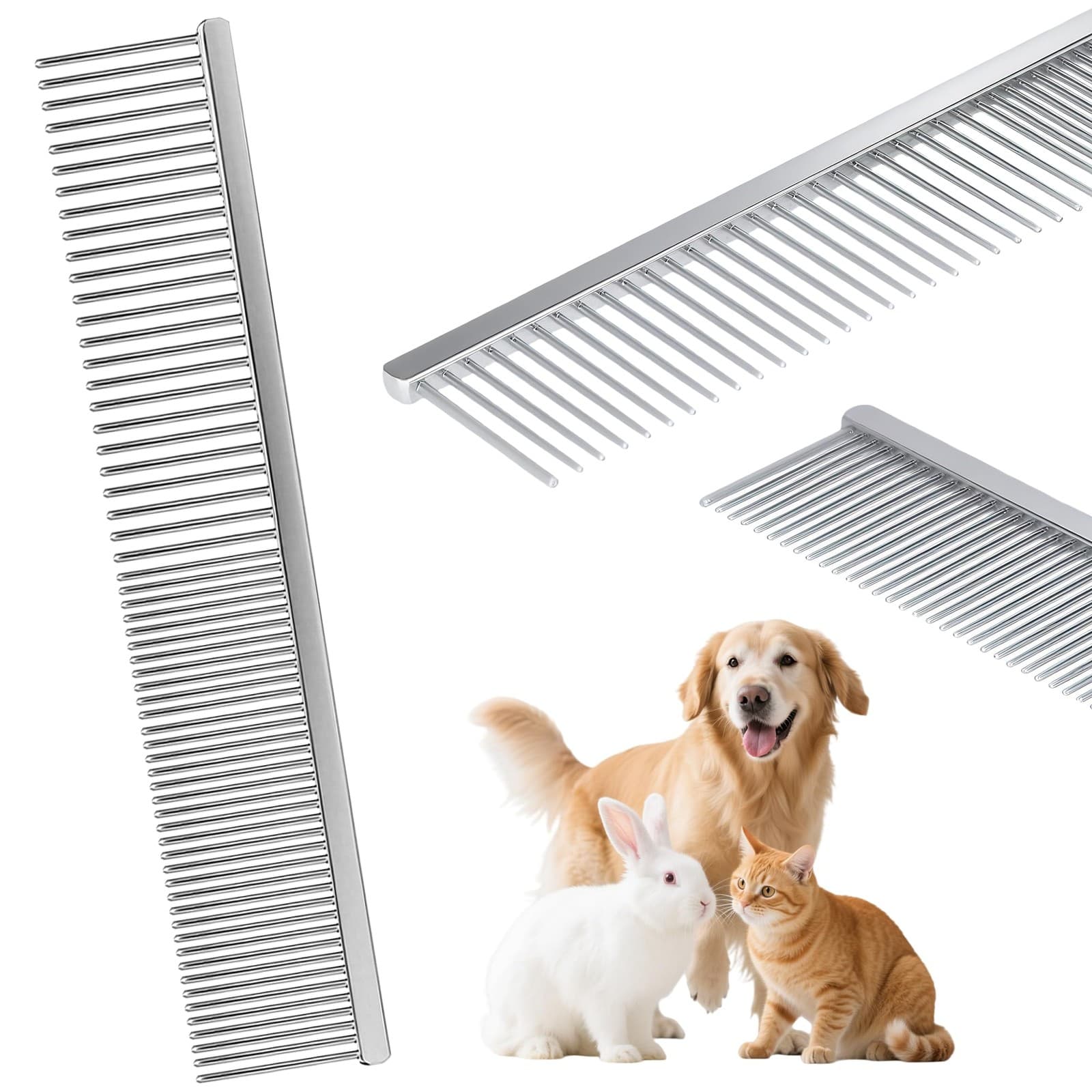 7.5 SS Pet Grooming Comb, Dogs Cats, Wide Dense Teeth, Tangles, Dematting