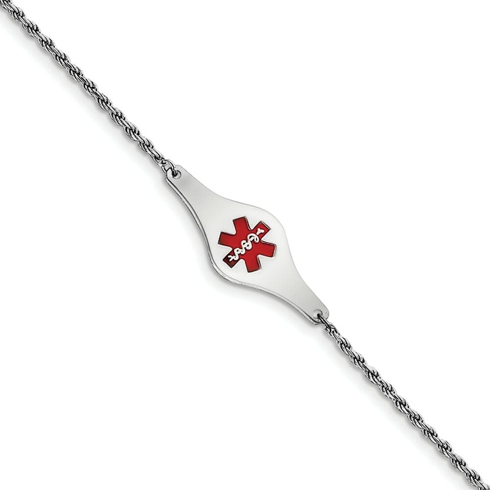 .925 Sterling Silver Rhodium Plated 3mm Childrens Medical ID Rope Bracelet 6"