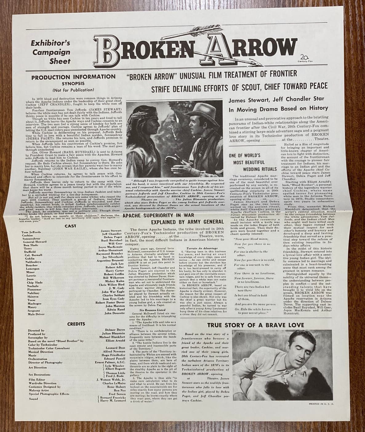 BROKEN ARROW Movie Pressbook James Stewart Jeff Chandler Apache Western R60s