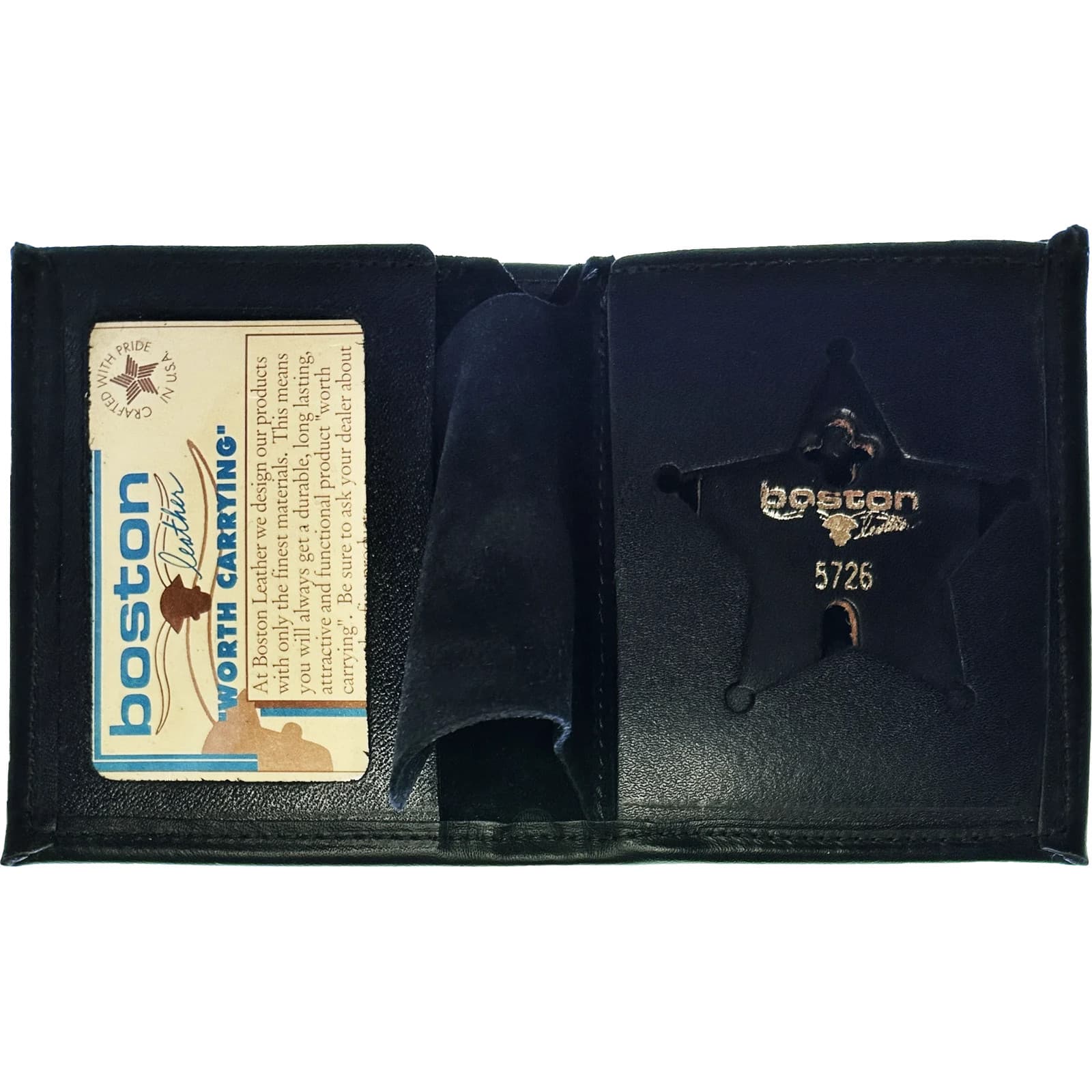 BOSTON LEATHER BOOK STYLE BADGE WALLET: 5 Point Star Cutout (150-S-5726)