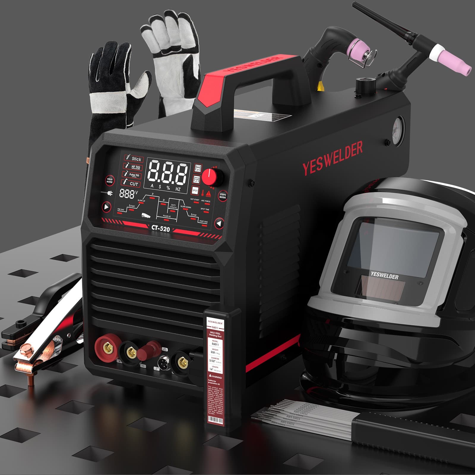 CT-520 200A Welder & Cutter Kit: Helmet, Gloves & Electrodes, 110V/220V